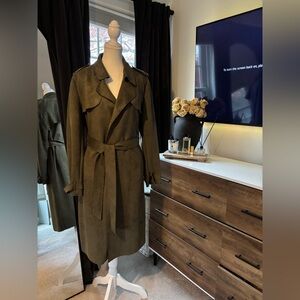 NWOT!! Philosophy Faux Suede Dark Green Women's Trench Coat